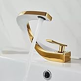 SOKNARKU Modern Bathroom Sink Basin Faucet Brass Single Hole Single Handle Deck Mount Cold and Hot Mixed Creative Design Tap Including Two US Standard 3/8 Hoses White Gold Style B