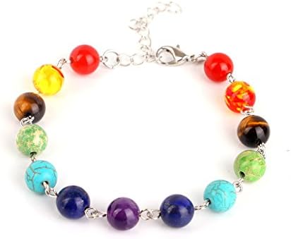 Edress 7 Chakra Fashion Yoga Bracelet For Women and Men Crystal Reiki Healing Natural Gemstone Round Bead (7 chakra 2)