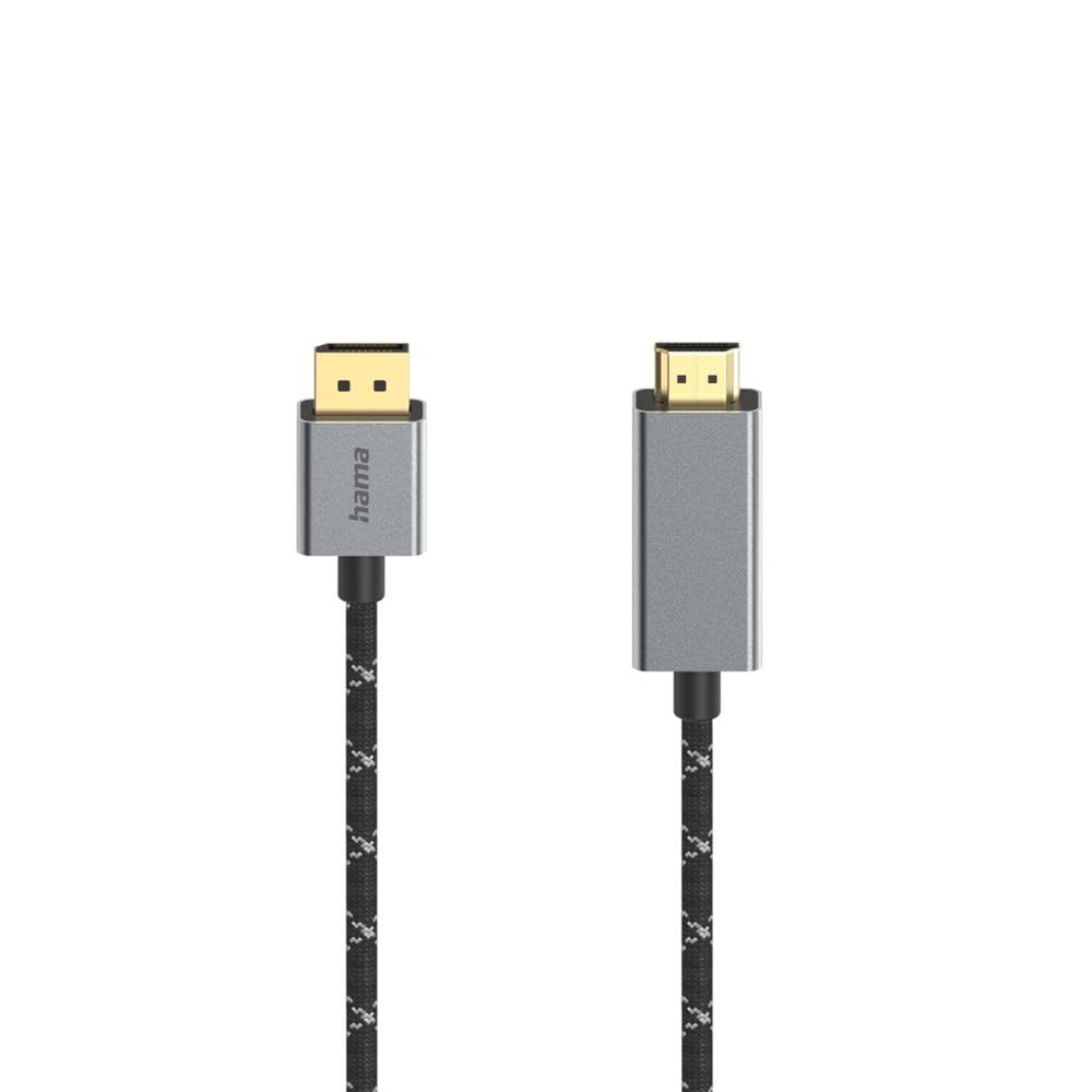 Hama 200506 DisplayPort Male to HDMI Male Adapter Cable (Video Cable, Ultra HD 4K@60Hz, Aluminium) 1.50 m