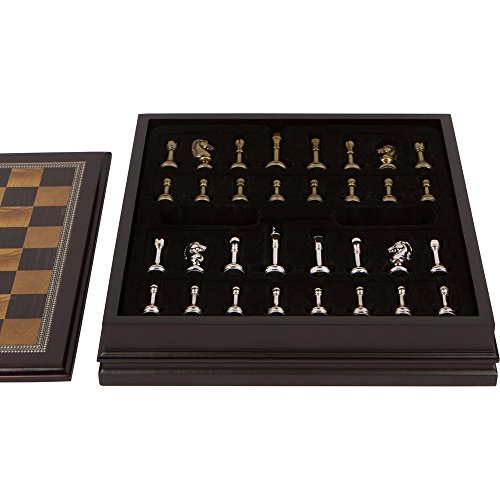 Grace Chess Inlaid Wood Board Game with Metal Pieces - 12 Inch Set