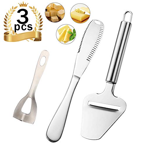 Cheese Slicer,3-in-1 Stainless Steel Cheese Cutter Tools Set with Butter Knife for Different Hardness Cheeses and Butter,Non-Stick Cheese Knife Kit - Thumbnail 7
