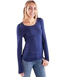 Woman Navy Blue Long Sleeve T-Shirt Crew Neck