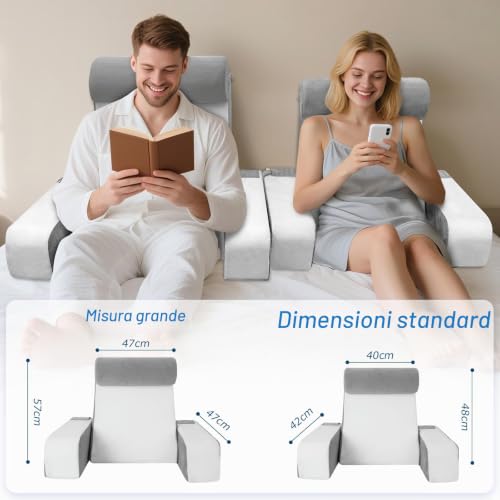 HOMCA Reading Pillow for Bed and Sofa with Removable Neck Pillow and Armrests, Pillows for Reading/Relaxing/Watching TV, with Pocket and Washable Cover (38x47x57cm)