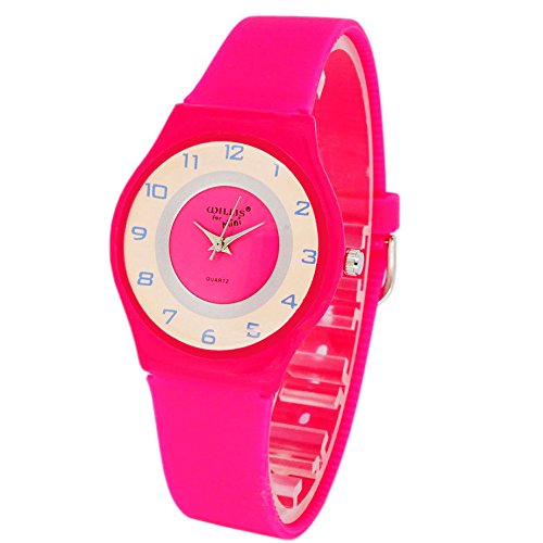 Girls Boys Watches,Super Thin Watch Gifts for 8-16 Years Old Lovely Silicone Band Wrist Watches for Girls Boys Kids Children(Rose Red)