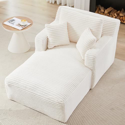 KEIKI 65.4" Indoor Single Chaise Sofa, Modern Corduroy Upholstered Lounger, No…