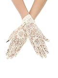 Maxdot Summer Women Lace Bow Cotton Short Screen Touch Gloves Sun UV Protection Driving Gloves (Beige)