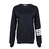 Froomer Women's Korean Stripes Sleeve Hoodie Sweater Pullover Jacket Coat