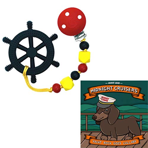 Jammy Jams 'Yacht Rocker' Teether and Lullaby Set - Yacht Rocker Teether w/ Beaded Pacifier Clip Midnight Cruisers: Yacht Rock Goes Lullaby Download (Black, Yellow & Red)