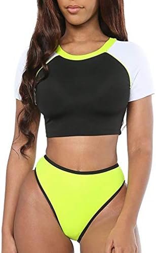 Women Sports Short Sleeve Bikini, LNATOVI Lady Two Pieces High Waist Cut Swimwear Bathing Suit Swimsuit