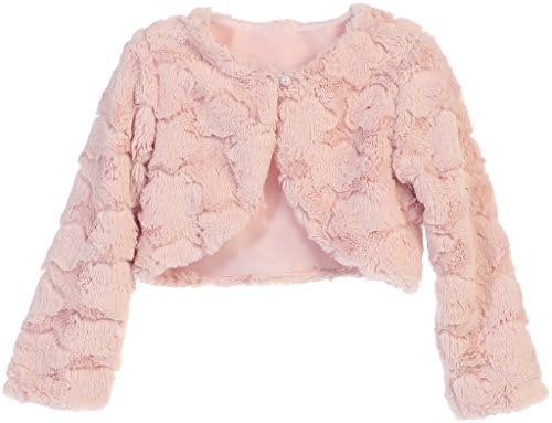 Little Girls Faux Fur Cloud Design Flower Girl Bolero Sweater Jacket Cover Blush 4 (SC3K7)