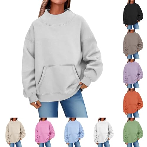 Jbsabotad Women'S Solid Colour Pullover Sweatshirt With Pockets Winter Warm Sweaters For Women Uk Plus Size Fashion Turtle Neck Oversized Sweatshirts Soft Comfortable Long Sleeve Tops Baggy Jumpers