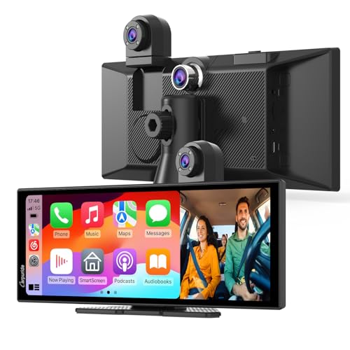 Carpuride W125S - Pantalla inalámbrica de 11.26 pulgadas HD para Carplay y Android Auto, 4K + 1080P + 1080P, cámara Dash para autos con tarjeta de 64GB, con grabación en bucle, Bluetooth, control de