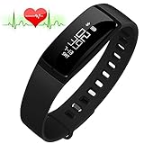 Fitness Tracker Heart Rate Monitor Blood Pressure Bracelet Sedentary Reminding Sleep Management Alarm SNS Call Reminder Pedometer Sport Activity Healthy Wristband with OLED Touch … (Black)