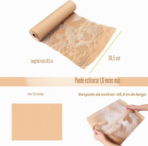 SZSYumUnion - Honeycomb Quilted Packaging Paper Roll, Perforated Packaging, Packaging Wrapping for Home Moving, Tearable Shipping, Bubble Wrap Alternative (30cmX30m)