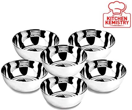 Kitchen Kemistry Multipurpose Stainless Steel 9 cm Steel Bowls (Silver) -6 Pieces Per Pack