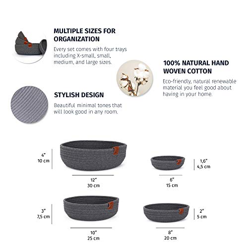 OrganiHaus 4Pack Small Rope Basket Tray Round Tray Baskets for Home