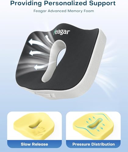 Feagar Large Office Chair Cushion: Ergonomic Chair Cushions, Non-Slip XXL, Relieve Pressure, Comfortable and Soft Orthopaedic Memory Foam Cushion Chair for Hemorrhoids, Car, Gaming Chair