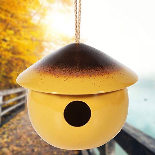 Tenforie Ceramic Birdhouses Bird Hut Hanging Hummingbird Nest for Outdoor -Yellow