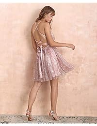 Leeskoot - Vestido de baile de graduación formal con purpurina corta para mujer