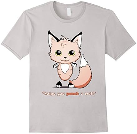 Men's Chibi Fox - Punch Wall to Retain Masculinity - Cute T-Shirt 2XL Silver