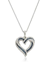 Sterling Silver Blue and White Diamond Heart Pendant Necklace (1/2 cttw), 18"