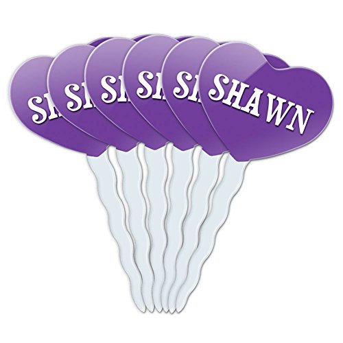 Purple Heart Love Set of 6 Cupcake Picks Toppers Decoration Names Male Sa-Sh - Shawn