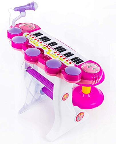 O.B Toys&Gift Musical Instrument Piano Toy 37-Key Kids Electronic Keyboard Organ w/ Stool , Microphone , Record & Playback Custom - Electronic Piano Toy for Kids & Toddler (Pink)