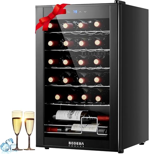 BODEGACOOLER 24 Bottle Mini Fridge for Bedroom, Compressor Wine Cooler Refrigerator for Home and Kitchen, Wine Cooler with Digital Temperature Control & Double-layer Glass Door for Wine, Champagne.
