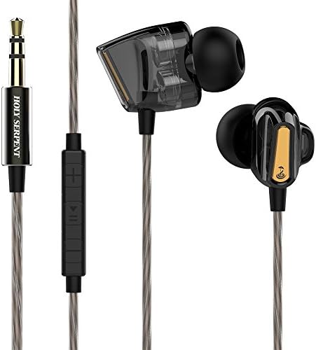 Holy Serpent D1 Dual Dynamic Drivers Earbuds In Ear Monitor wired Earphones Noise Cancelling Isolation with Mic Volume Control Stereo Bass Headset Headphones For Workout Fitness Android Iphone (Black)