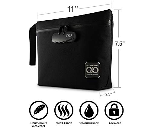 Smell Proof Bag + Grinder Card | Durable Water Resistant Stash Bag with Combination Lock & Inside Pouches for Your Herbs & Smelly Accessories: Pipe, Vape, Rolling Papers - 11x7.5x2.5