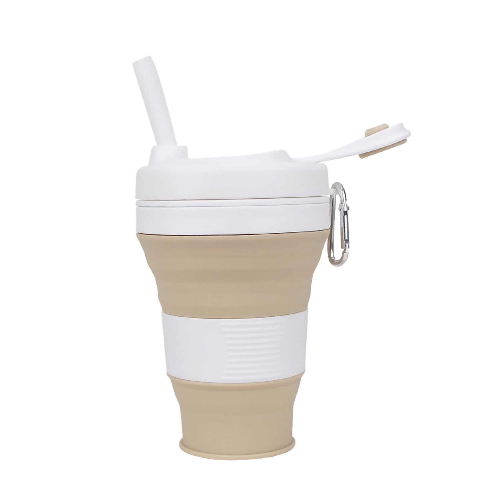 Irzaki Collapsible Coffee Cup 20oz/600ml - Reusable Silicone Cups for Traveling - Foldable Collapsible Cup with Lid - Travel Mug Camping Cup - Pocket Size (Khaki)