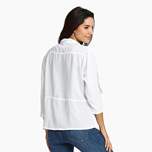 Sunward Chiffon Cardigan for Women Solid Colors 3/4 Sleeve Open Front Cover Ups (L, White) - Thumbnail 4