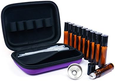 Essential Oil Carrying Case Holds 10 Bottles Perfect for Roller Bottles 5ml - 10ml. Bonus 10 10ml Roller Bottles, Essential Oil Key with Keyring, 1 Metal Funnel and 5 Droppers (10, LAVENDER)