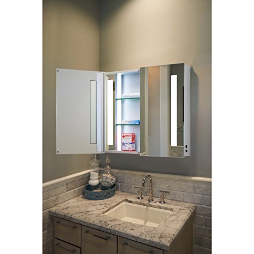 Innoci-USA Zeus LED Double Door Wall Mount Mirrored Lighted Medicine Cabinet Vanity Featuring IR Sensor, Tempered Glass Shelves and Rocker Switch 48" x 26" - Thumbnail 3