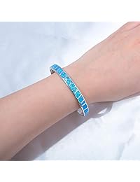CiNily - Pulsera para mujer, diseño de ópalo, chapado en oro blanco, hipoalergénico, pulsera de piedras natales