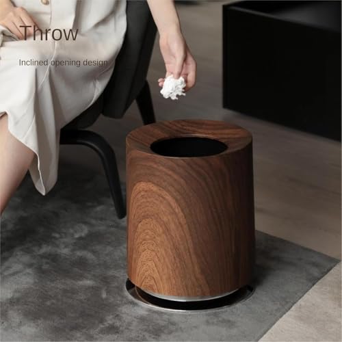 SLEEPHEAD®12LWood Grain Trash Can Waste Bin Open Top Without Lid Rubbish Bin Toilet Basket(walnut color)