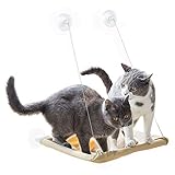 Cat Window Perch Cat Hammock Bed Window Seat with Durable Heavy Duty Suction Cups Cat Bed Holdsup To 50Lbs (Extra 2 Suction Cups) Pet Resting Seat Mount Onto Window for Space Saving Sunba (Beige)
