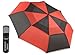 Brooklyn Basix DriRun Premium Travel Umbrella - Auto Open Close - Stylish Two Toned Double Vented Canopy - Compact Light & Easy To Carry Red/Charcoal