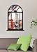 DNVEN Vintage London Telephone Booth England Big Ben Bus City Scenery 3D Full Colour High Definition Faux Window Frame Wall Decals Stickers Bedroom Living Room Playroom Decals 18 inches x 27 inches