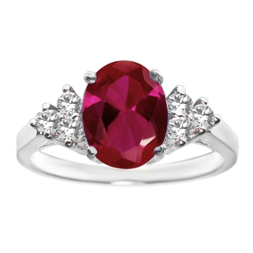 2.57 Ct Oval Red Created Ruby 18K White Gold Ring