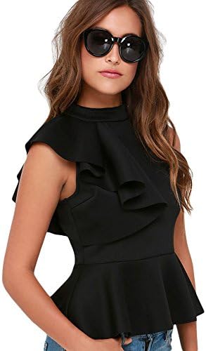 Firstshop Women's Beautiful Single Shoulder Asymmetric Ruffle Side Peplum Top