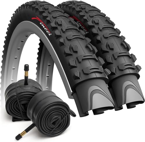 Fincci Copertone MTB 26 x 1,95 Pollici - Coppia Pieghevole Pneumaticos 60 TPI - con 2x Valvole Interne Cameras d’Aria - per MTB Montagna Ibrida Bici Bicicletta - Confezione da 2