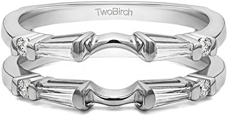 TwoBirch 0.46 Ct. Baguette and Round Solitaire Enhancer in Sterling Silver with Moissanite or Cubic Zirconia