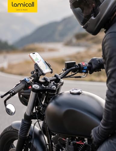 Lamicall Motorcycle Bike Phone Mount - [Upgrade Vibration Dampener] [Camera Friendly] Bike Phone Holder Handlebar Clamp, Bicycle Cell Phone Mount (Black)