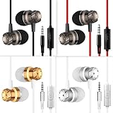 homEdge Wholesale 4 Packs in-Ear Earphone with Mic and Remote Control, 3.5mm Wired Tangle Free Earbuds Headset Headphone for Smartphone, Desktop, Laptop, MP3, Walkman (Black+White+Red+Golden)