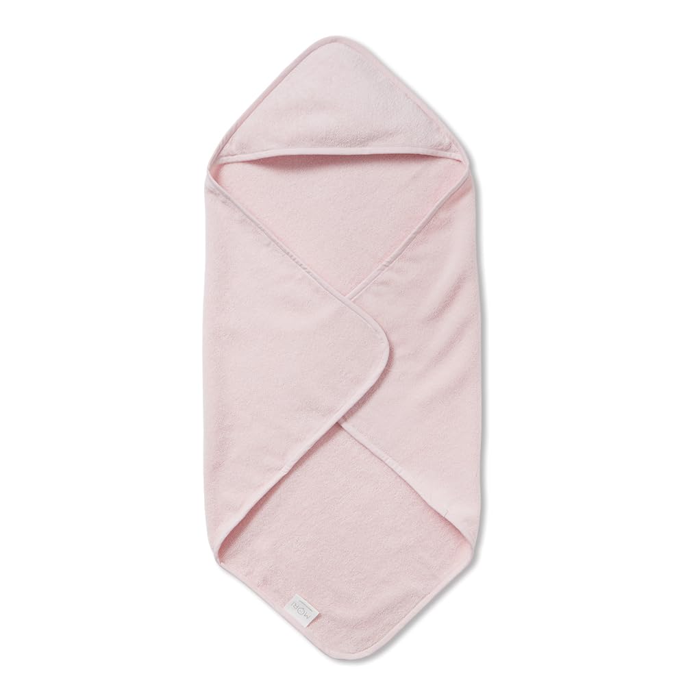MORI Unisex Hooded Bath Towel Blush Organic Cotton Absorbent Quick Drying Lightweight 75x75cm for Infants Durable Comfortable Blanket Ideal for Bathing Home or Travel