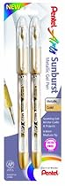 Pentel Arts Sunburst Metallic Gel Pen, Medium Line, Permanent, Gold Ink, 2 Pack (K908BP2X)