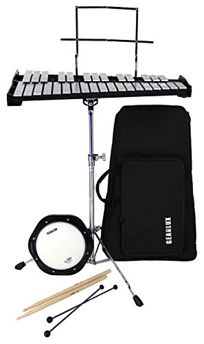 Gearlux 32-Note Glockenspiel Bell Kit with Adjustable Stand, Drum Practice Pad, Carrying Bag