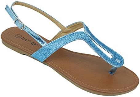 Shoes 18 Womens Glitter Roman Gladiator Sandals Flats Thongs Shoes (8, Blue 2227)