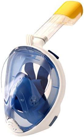 Blue Horizon Outfitters 180° Panoramic Snorkel Mask-Camera Mount-GoPro Compatible-Full Face Snorkel Design- Flat Viewing Area for Undistored Viewing- Tubeless Design for Ease of Breathing. Blue L/XL